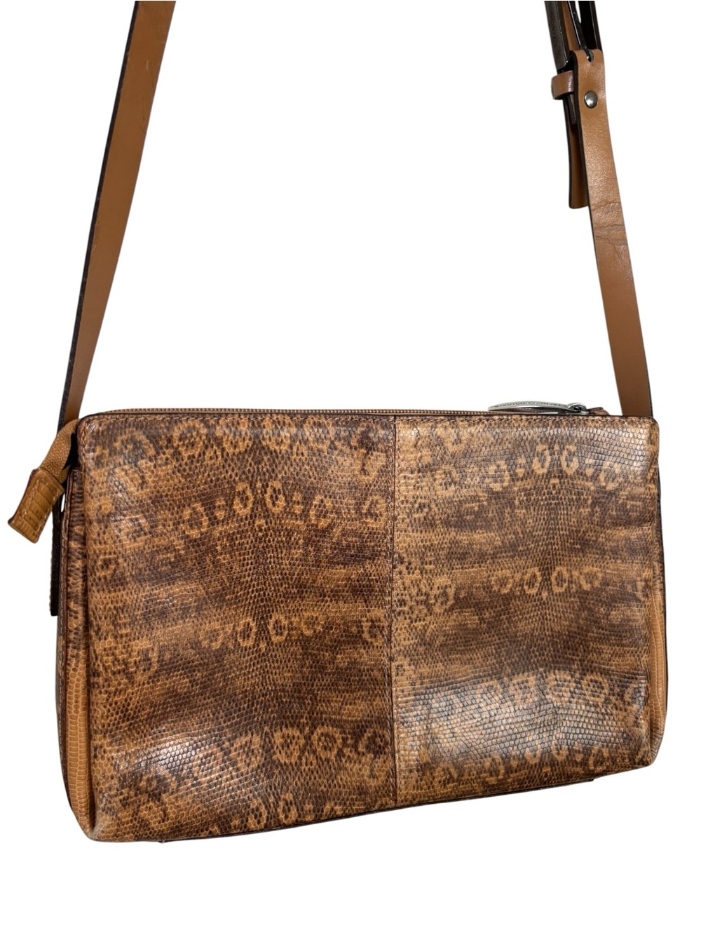 Francesco Biasia Brown Snake-Print Leather Messenger Bag